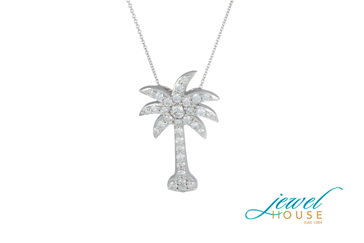 DIAMOND PALM TREE PENDANT IN 14KT WHITE GOLD jewelhousevi