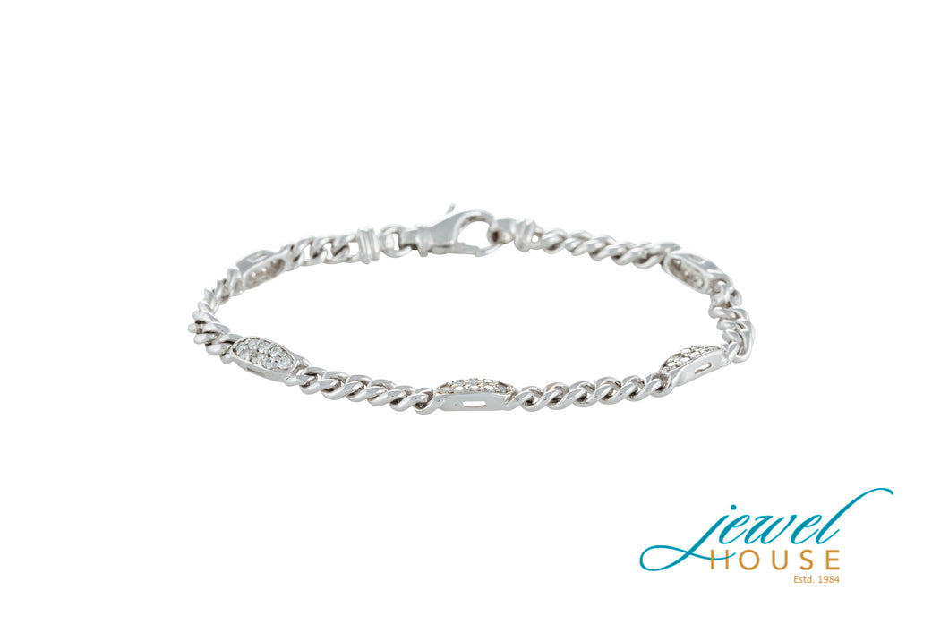 DIAMOND STATION AND CUBAN LINK TENNIS BRACELET IN 14KT WHITE GOLD