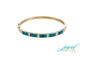 DIAMOND AND GILSON OPAL BANGLE IN 14KT YELLOW GOLD