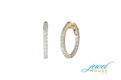 DIAMOND ETERNITY IN AND OUT HOOP EARRINGS IN 14KT YELLOW GOLD WITH SAFETY LATCH