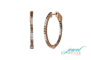 BROWN & WHITE DIAMONDS ETERNITY IN AND OUT HOOP EARRINGS IN 14KT ROSE GOLD WITH SAFETY LATCH