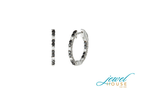 BLACK & WHITE DIAMONDS ETERNITY IN AND OUT HOOP EARRINGS IN 14KT WHITE GOLD WITH SAFETY LATCH