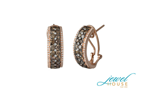 BROWN AND WHITE DIAMONDS EARRINGS WITH OMEGA BACK IN 14KT ROSE GOLD