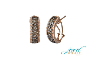 BROWN AND WHITE DIAMONDS EARRINGS WITH OMEGA BACK IN 14KT ROSE GOLD