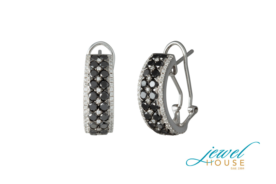 BLACK AND WHITE DIAMONDS EARRINGS WITH OMEGA BACK IN 14KT WHITE GOLD