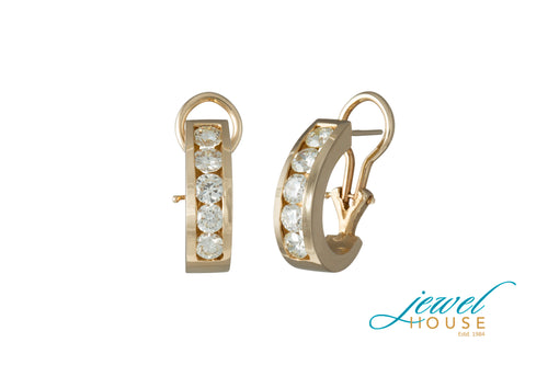 CHANNEL-SET DIAMOND EARRINGS WITH OMEGA BACKS IN 14KT YELLOW GOLD