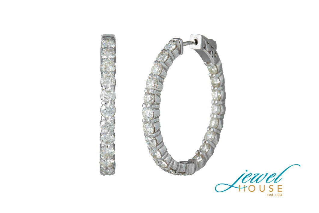 DIAMOND ETERNITY IN AND OUT OVAL SHAPE HOOP EARRINGS IN 14KT WHITE GOLD WITH SAFETY LATCH