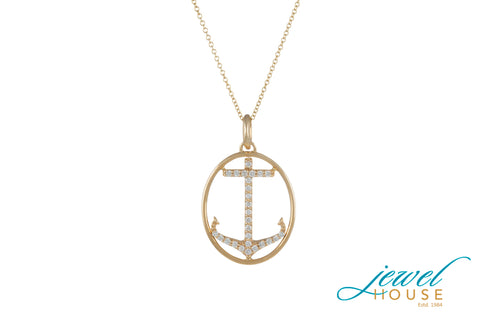 DIAMOND ANCHOR PENDANT IN OVAL HIGH FINISH 14KT YELLOW GOLD