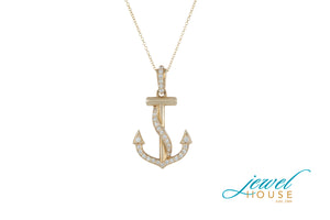 DIAMOND ANCHOR ROPE PENDANT IN 14KT YELLOW GOLD