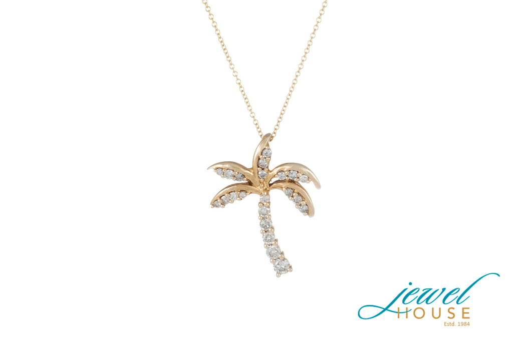 DIAMOND PALM TREE PENDANT WITH HIGH FINISH LEAVES IN 14KT YELLOW GOLD