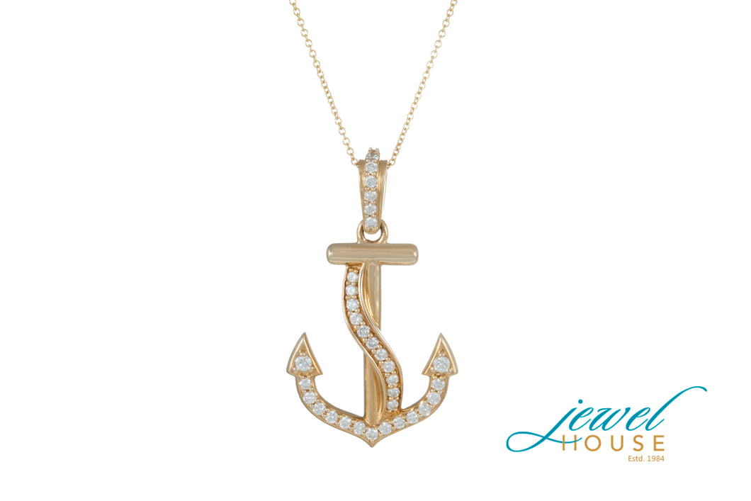 DIAMOND ANCHOR ROPE PENDANT IN 14KT YELLOW GOLD