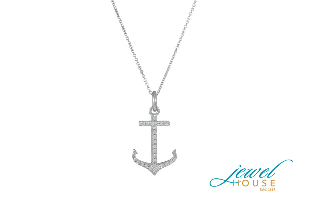 DIAMOND ANCHOR PENDANT IN 14KT WHITE GOLD