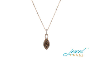 CHOCOLATE BROWN AND DIAMOND HALO PENDANT IN 14KT ROSE GOLD