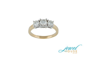 THREE STONE DIAMOND RING IN 14KT WHITE AND YELLOW GOLD