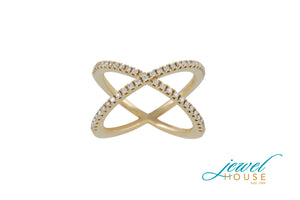 CRISS CROSS DIAMOND PAVE-SET RING IN 14KT YELLOW GOLD