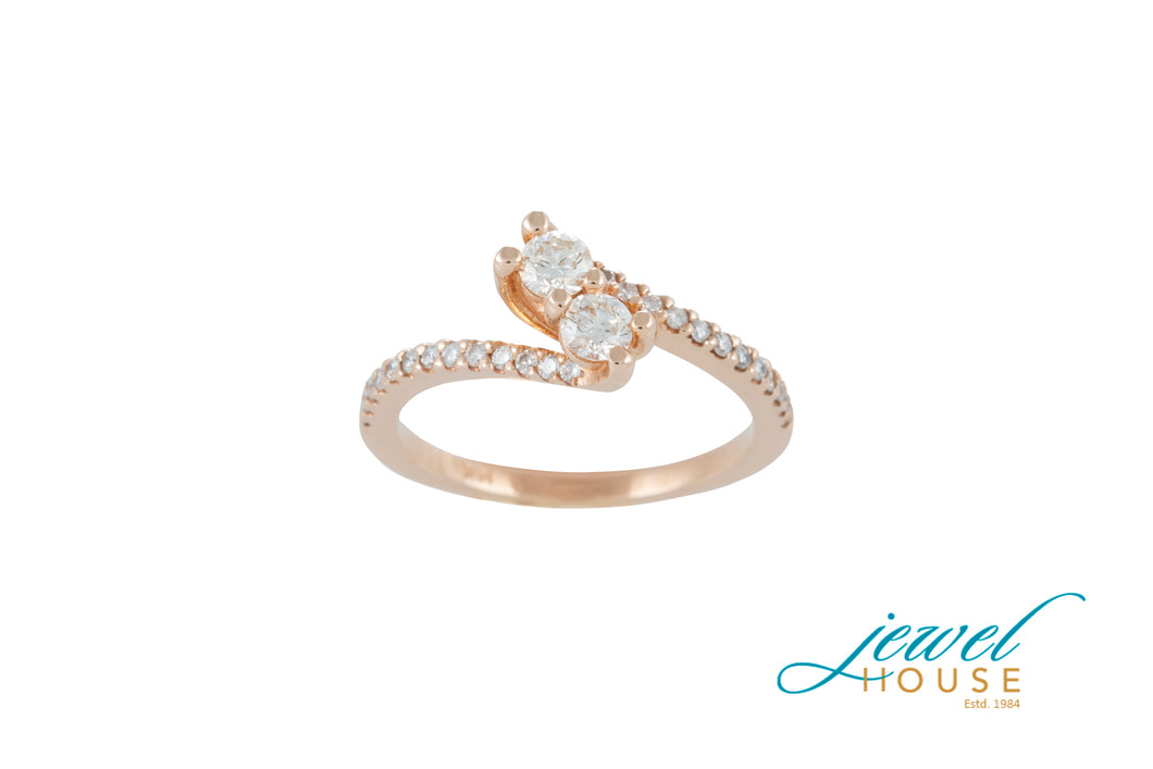 TWO STONE SOLITAIRE DIAMOND RING IN 14KT ROSE GOLD