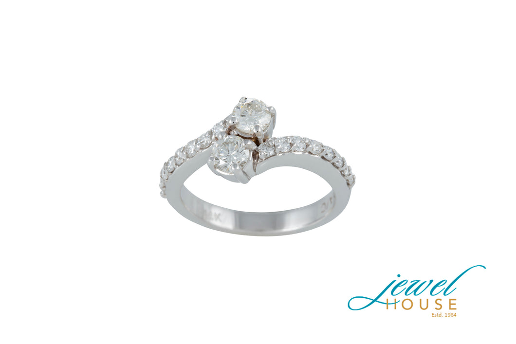 TWO STONE SOLITAIRE DIAMOND RING IN 14KT WHITE GOLD