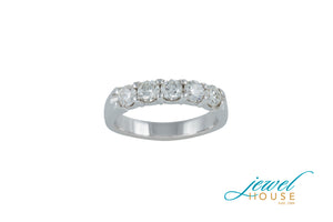 CLASSIC SHARED PRONG-SET FIVE DIAMOND RING IN 14KT WHITE GOLD