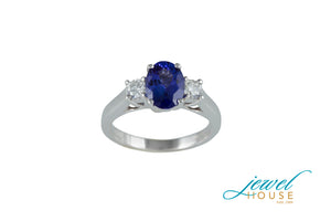 OVAL TANZANITE AND DIAMOND PRONG-SET RING IN 14KT WHITE GOLD