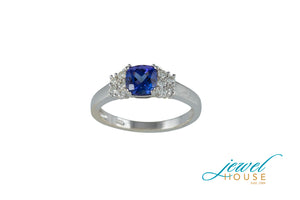 CUSHION TANZANITE AND DIAMOND PRONG-SET RING IN 14KT WHITE GOLD