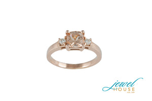 CUSHION MORGANITE AND ROUND DIAMOND RING IN 14KT ROSE GOLD