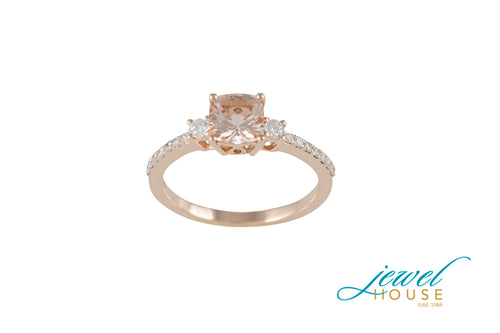 CUSHION CUT MORGANITE AND DIAMOND RING IN 14KT ROSE GOLD