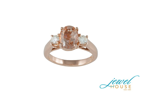 OVAL MORGANITE AND ROUND DIAMOND RING IN 14KT ROSE GOLD