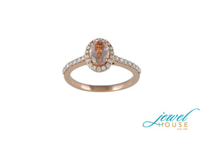 OVAL-CUT MORGANITE AND DIAMOND HALO RING IN 14KT ROSE GOLD