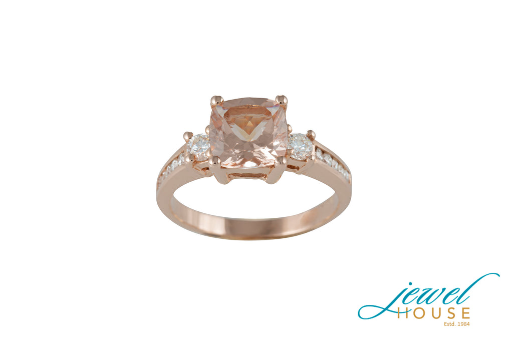 MORGANITE CUSHION-CUT AND DIAMOND RING IN 14KT ROSE GOLD