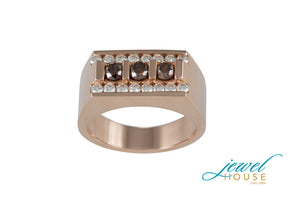 WHITE AND CHOCOLATE BROWN DIAMOND MEN'S RING IN 14KT ROSE GOLD