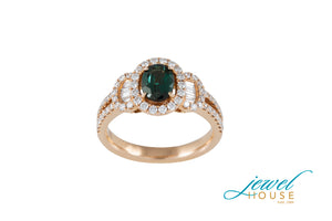 ALEXANDRITE AND DIAMOND OVAL HALO RING IN 18KT ROSE GOLD